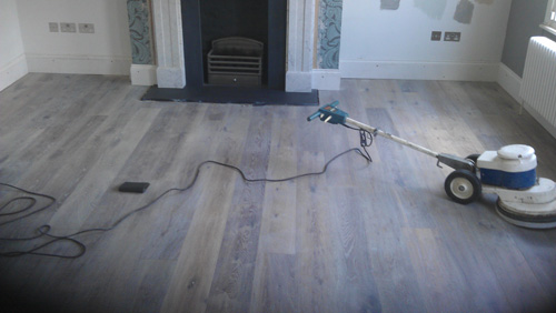 Gray Wood Flooring in Living Room