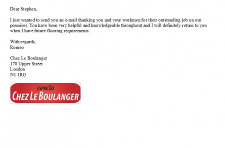 Chez Le Boulanger Testimonial