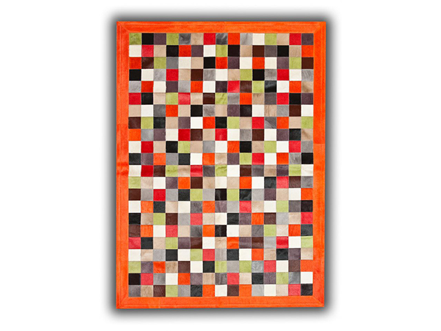 Barnscroft – Cowhide Mosaics – Multi Coloured Bespoke Cowhide Rug – Red Border