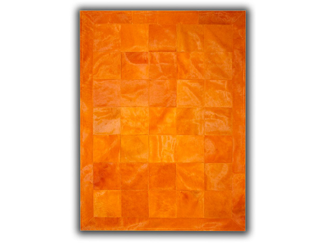 Barnscroft- Cowhide Mosaics – Orange Bespoke Cowhide Rug with Border