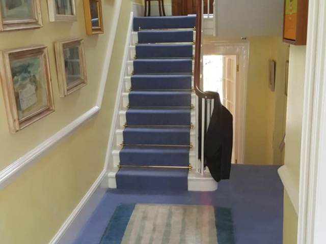 Blue Carpet & Stairrods Installed In Barnes
