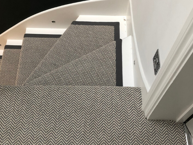 Fibre Flatweave Classic Herringbone Dapple Carpet Installed in Battersea