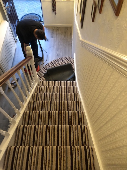 Stripy Carpet to Stairs Installed in Marylebone 2