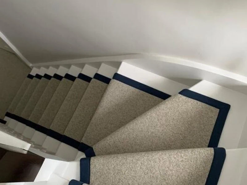 White Carpet With Black Border On Stairs Installed In Islington - Carpet - Islington - Home - Residential