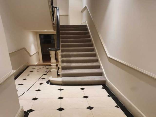 Grey Velvet Carpet to Stairs in Putney