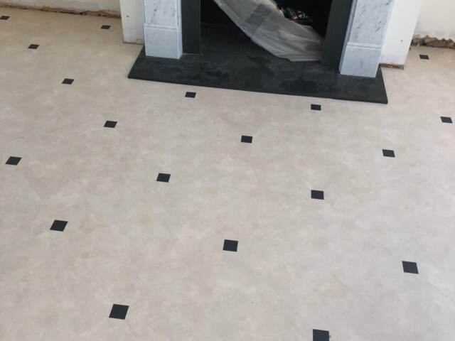 Amtico Signature Limestone Calico With Amtico Graphite Slate Key Squares Installation In Pimlico