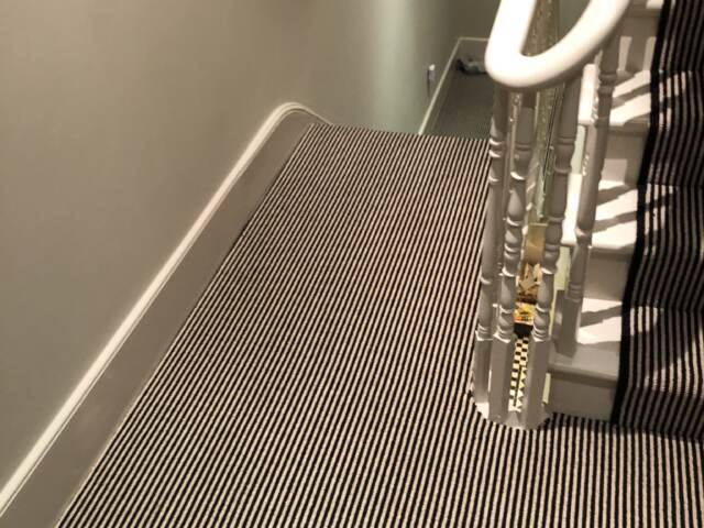 Hugh Mackay Carpets Deco Loop Two Tone Magpie Black & White Stripe Installation In Lambeth