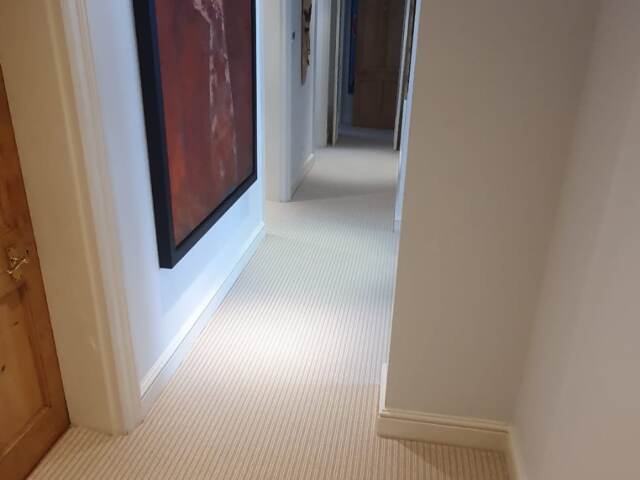 Cormar Carpets Boucle Neutrals Stripe Chelsea Chiffon Installation In Canary Wharf