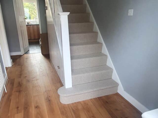 Crucial Trading Oregon Stripe Cocoa Ash carpet installation in Putney