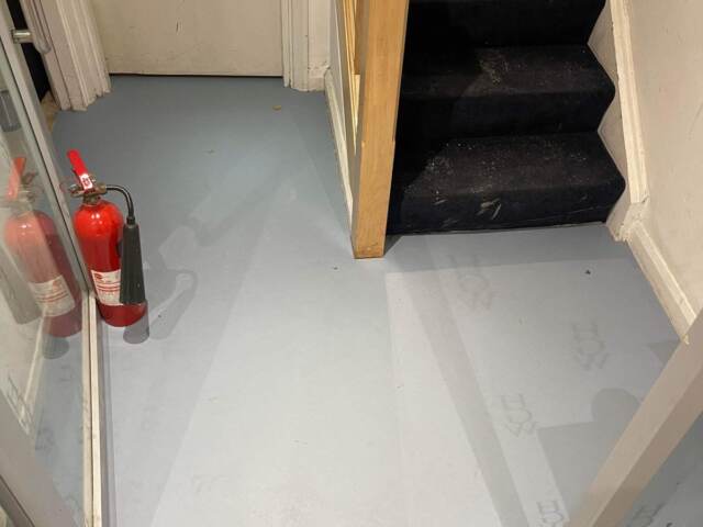 Marmoleum Walton Vintage Blue installation in Chelsea