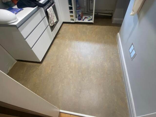 Marmoleum Vivace 3426 Cork Tree installation in Hammersmith