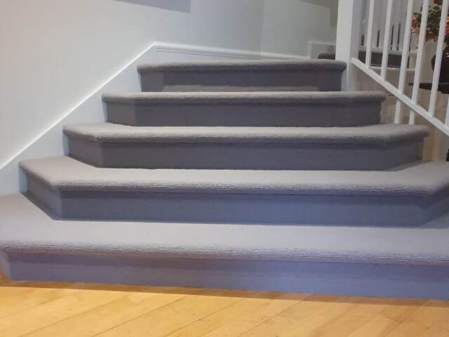 Hugh Mackay Carpets Deco Plains Dove Grey installation in Kilburn