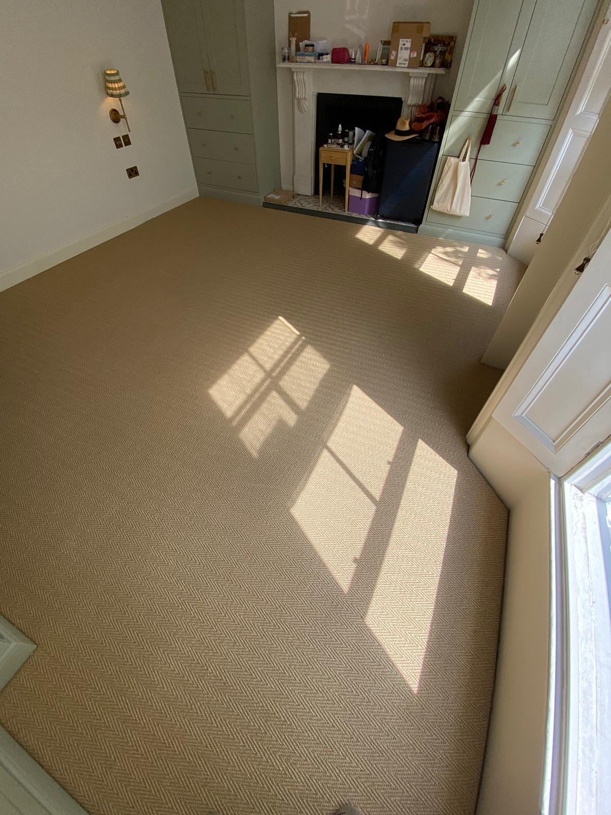 Crucial Trading Harmony Herringbone Light Caramel carpet installation in Camden-0