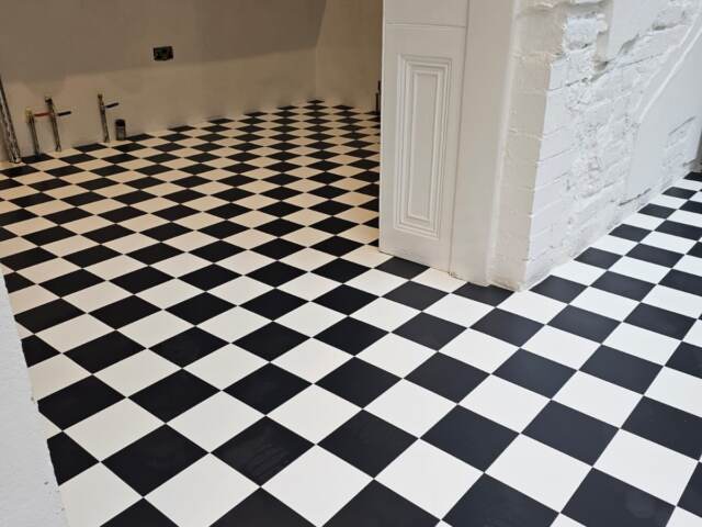 Amtico Signature Chequerboard Black & White installation in Marylebone