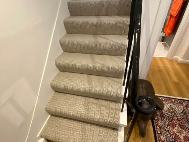 Fibre Carpets Flatweave Classics Herringbone Dapple installation in Fulham