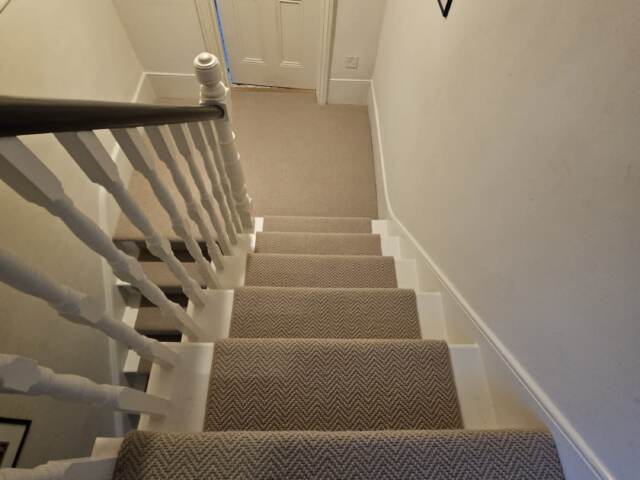 Fibre Carpets Chevron Herringbone Thatch installation in Acton