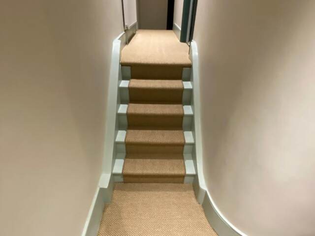 Likewise Floors Herringbone Zinc carpet installation in Lambeth