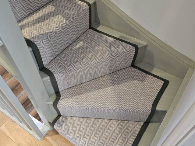 Fibre Carpets Flatweave Classics Herringbone Chalk installation in Marylebone