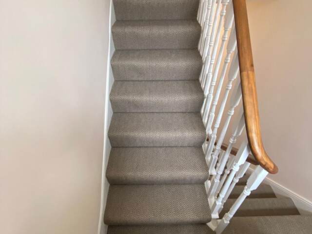 Fibre Carpets Flatweave Classics Herringbone Peat installation in Notting Hill