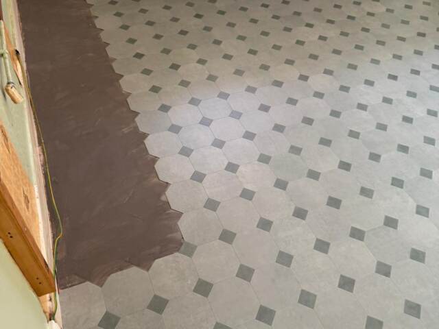 Amtico Signature Keystone Encaustic Okra & Diffusion Okra installation in Southwark