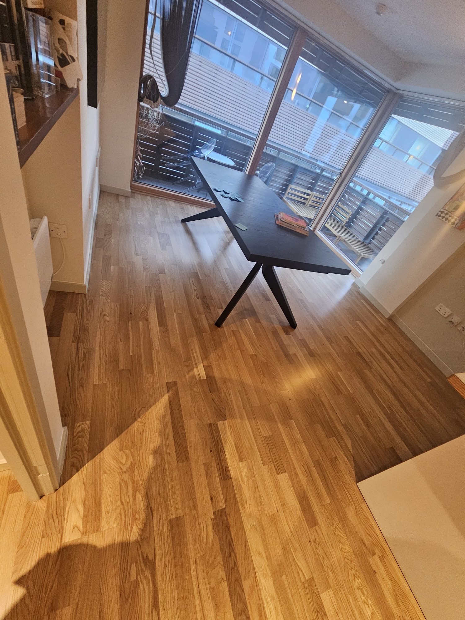 Ekowood Oak 3-Strip 834 lacquered wood flooring installation in-3