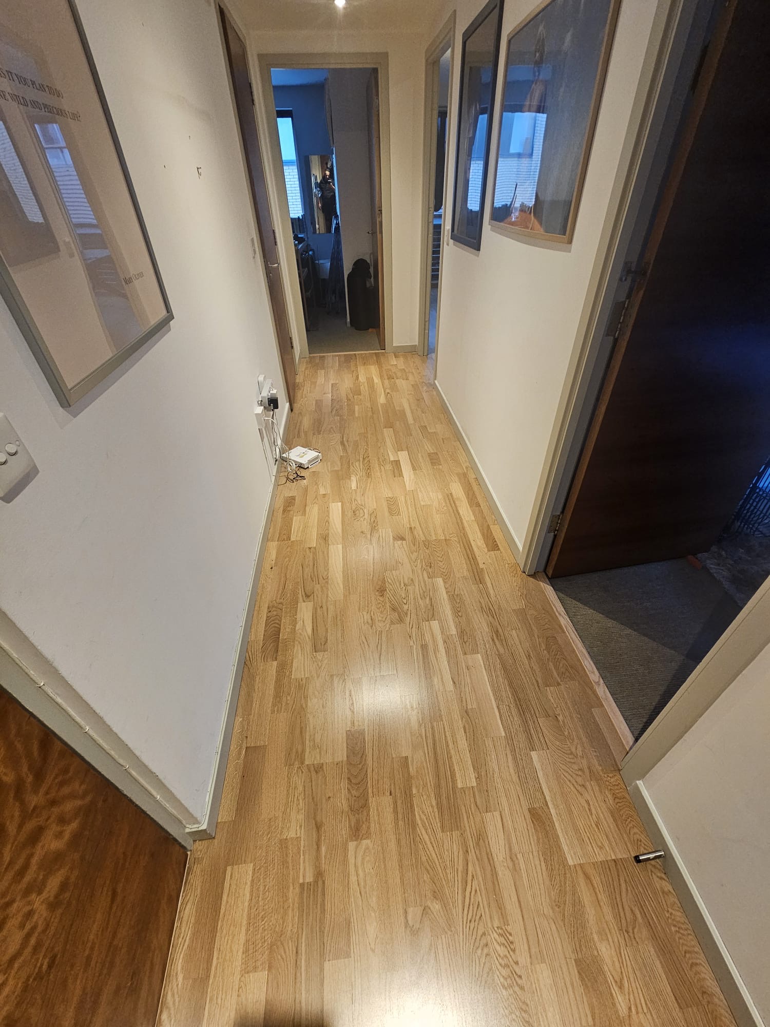 Ekowood Oak 3-Strip 834 lacquered wood flooring installation in-4