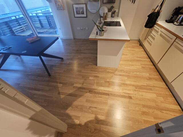 Ekowood Oak 3-Strip 834 lacquered wood flooring installation in Notting Hill