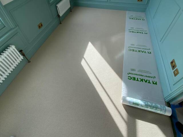 Likewise London Designer Weave Ashen Sky carpet installation in Farringdon