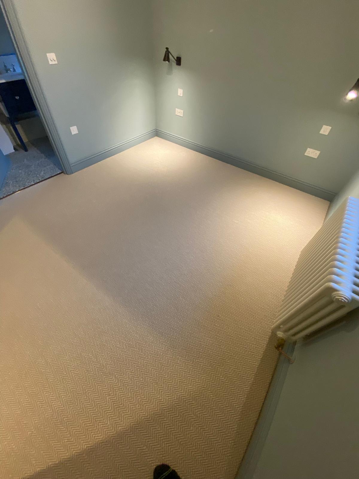 Likewise London Herringbone Chalk carpet installation in-7