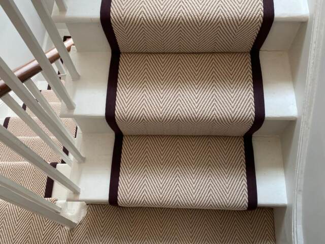 Fibre Carpets Re-Vive Wool-Look Chevron Teak installation in Mayfair