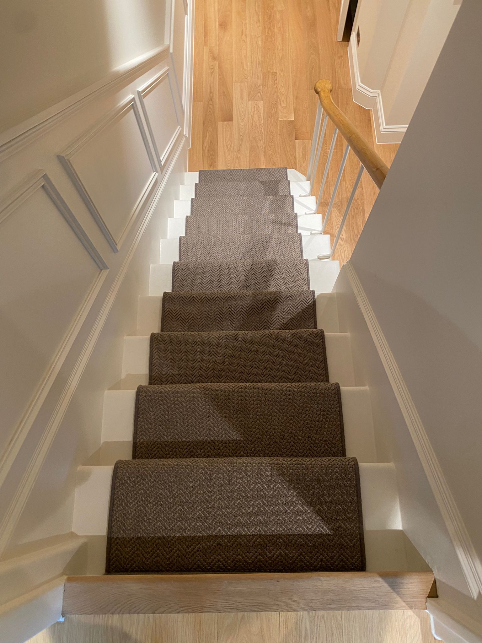 Likewise London Herringbone Bronze carpet installation_2