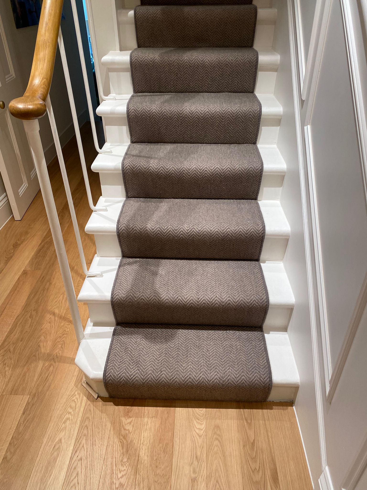 Likewise London Herringbone Bronze carpet installation_4