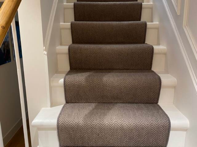 Likewise London Herringbone Bronze carpet installation in Croydon
