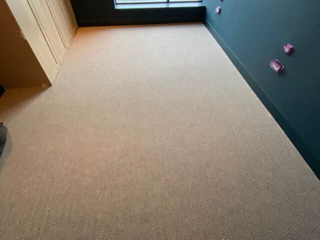 Likewise London Herringbone Ebony carpet installation in Hampstead