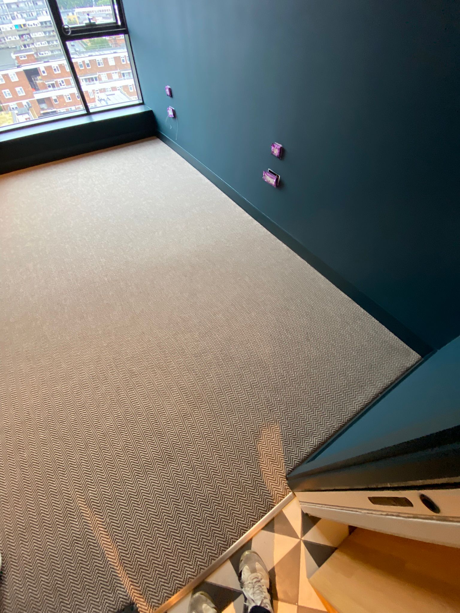 Likewise London Herringbone Ebony carpet installation in_3