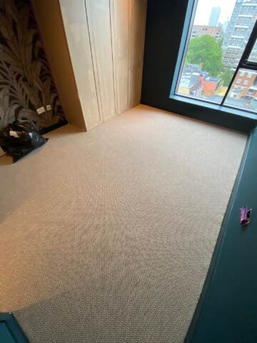 Likewise London Herringbone Ebony carpet installation in_4