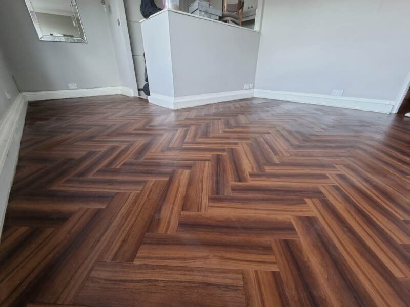 Amtico Signature Rosewood Tick Finish In Herringbone Installation In Fitzrovia - Luxury Vinyl Tile (LVT) Flooring - Fitzrovia - Marylebone - Residential