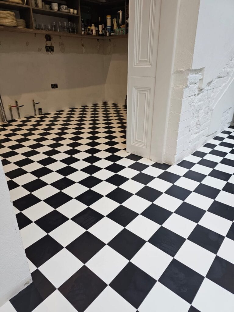 Amtico Signature Chequerboard Black & White Installation In Marylebone - Luxury Vinyl Tile (LVT) Flooring - Marylebone - Residential