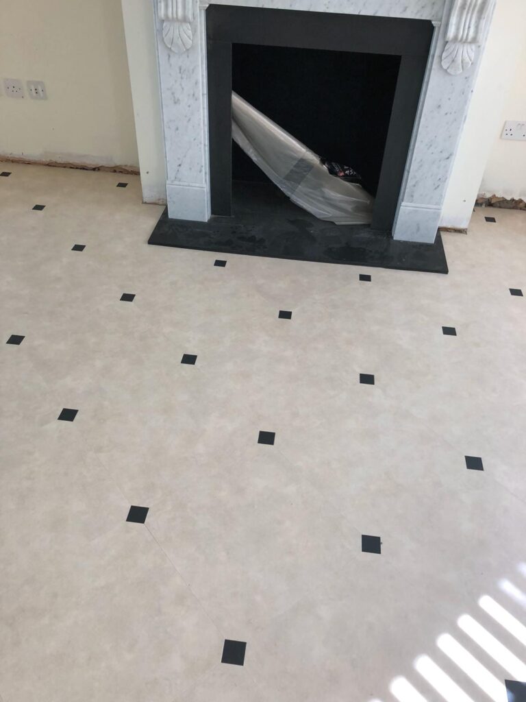 Amtico Signature Limestone Calico With Amtico Graphite Slate Key Squares Installation In Pimlico - Luxury Vinyl Tile (LVT) Flooring - Pimlico - Residential