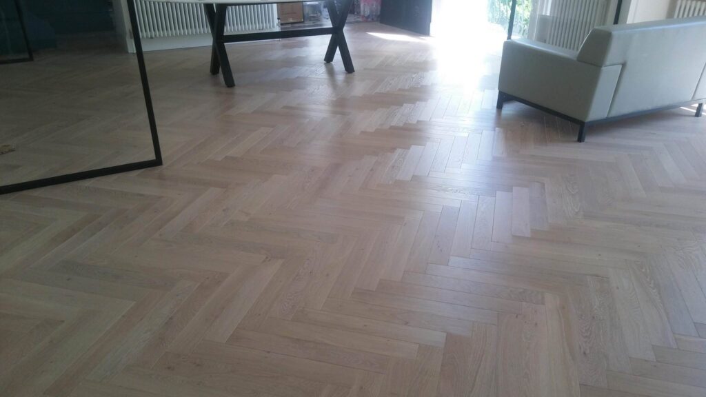Panaget Herringbone Oil Tufeau Installation In Canary Wharf - Wood Flooring - Canary Wharf - Residential