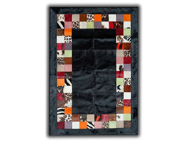 Barnscroft - Cowhide Mosaics - Bespoke Black Cowhide With Coloured Inner Border - Carpet