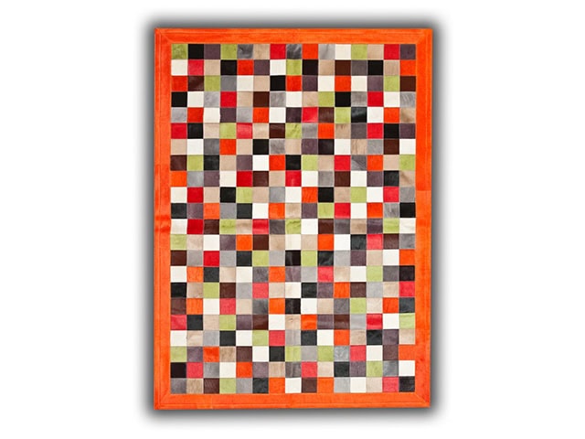 Barnscroft - Cowhide Mosaics - Multi Coloured Bespoke Cowhide Rug - Red Border - Carpet
