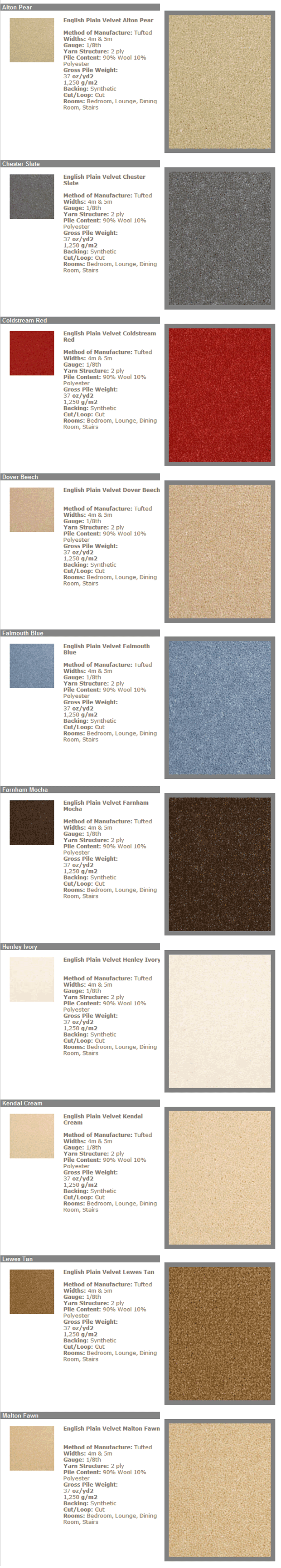 Gaskell Woolrich - English Plain Velvet Range - Carpet