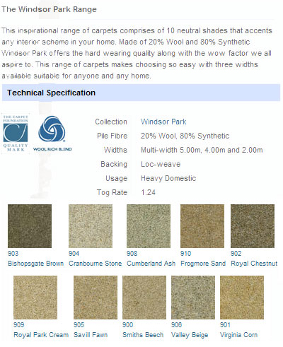 Victoria Carpets - Windsor Park Range - Carpet